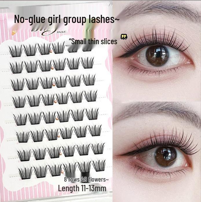 Ying Lier Natural Cluster Fox-Eye Eyelashes - Beginner-Friendly and Glue-Free