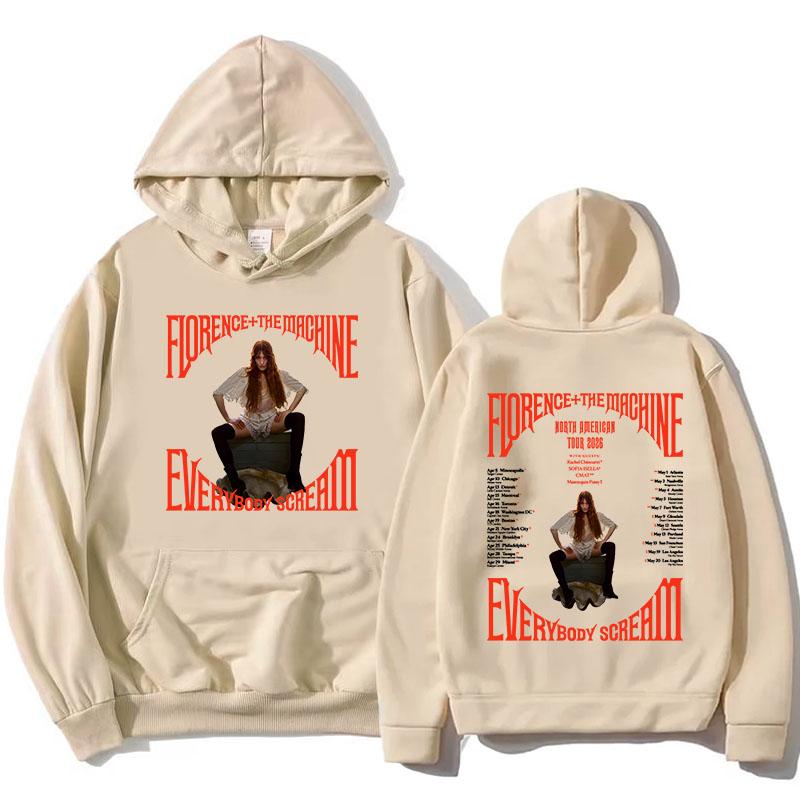 Everybody Scream  Tour 2026 Hoodies Florence + The Machine Rock Band Sweatshirt Long Sleeve Fleece Women Pullovers Print Clothes