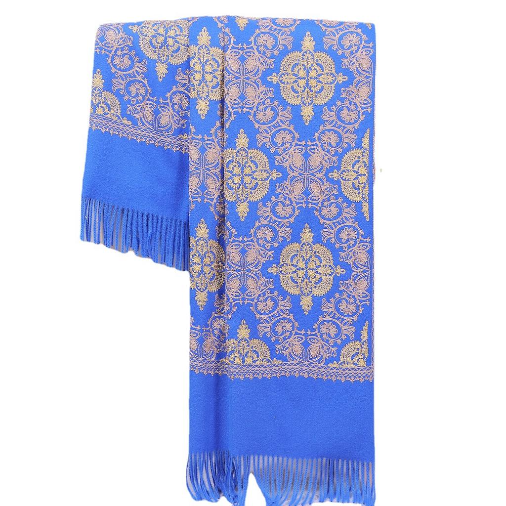 Yunnan Autumn and Winter Embroidered Imitation Cashmere Scarf for Women, Ethnic Style Embroidered Crown Thickened Warm Shawl with Tassels from Inner