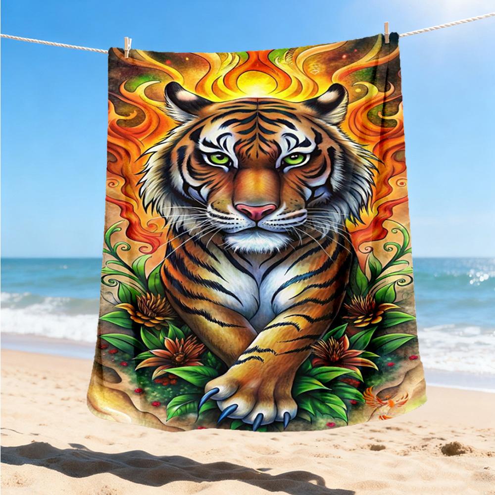 1pc Tiger Flames Design Throw Blanket Polyester Fiber, Lightweight Flannel, Soft & Warm, All Season Use for Outdoor, Camping Digital Print