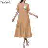ZANZEA Women Casual Round Neck Short Sleeve Summer Floral Dress