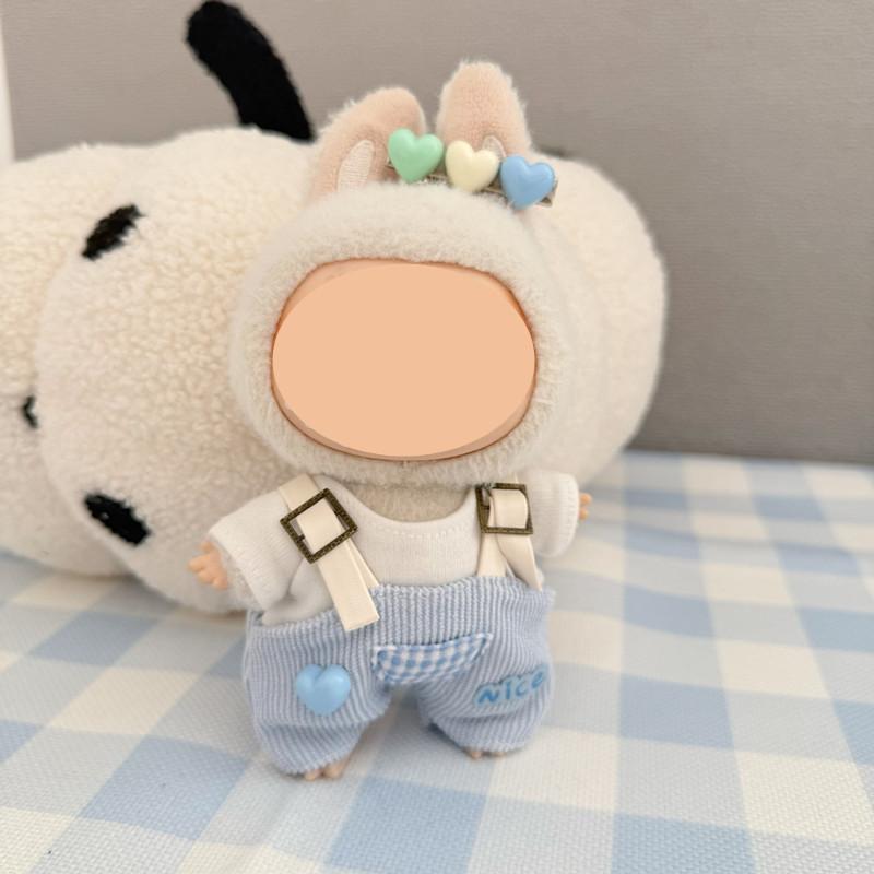 [Cloth Only] 17cm Doll Clothes Cartoon Toy Kitten Hairband Sweet Overalls Set Clothing Set Replacement Exquisite Accessories