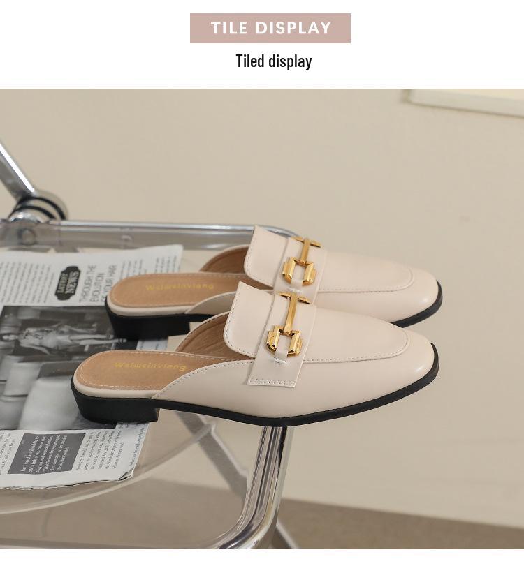 Weiwei Girl Closed-Toe French Retro Mule Slippers, Women's Versatile Flats, Plus Size Available