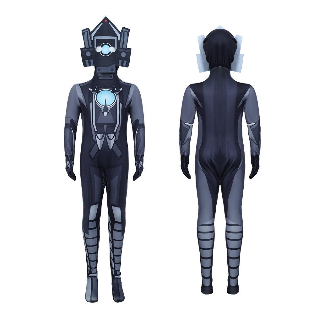 Halloween Skibidi5 Strumpfhose Cosplay Kostüm Einteiler Kinder Cosplay Kostüm Monitor Mann gegen Toilettenmann