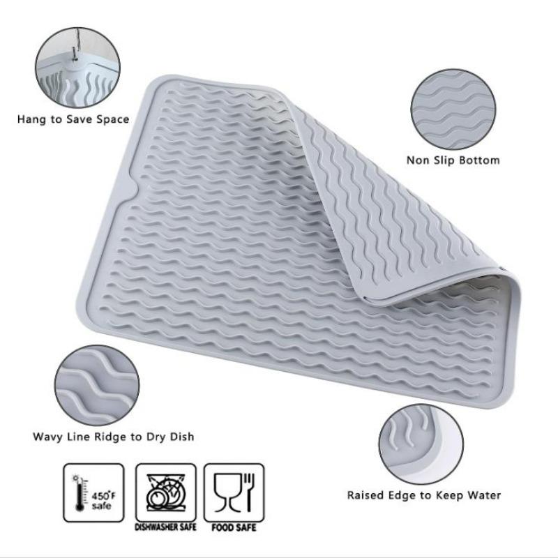 Silicone Dish Drying Mat Heat Resistant Drying Mat For Kitchen Counter Sink Refrigerator Drawer Liner Kitchen Drying Mat