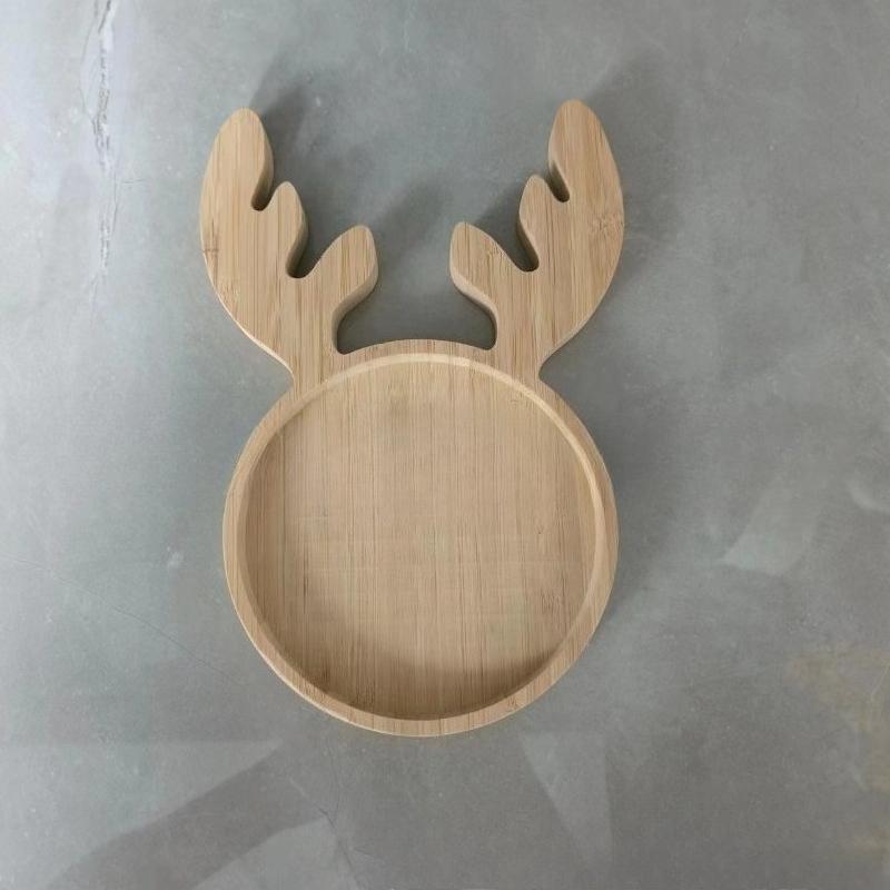 Bamboo Christmas Tray with Easter Design - Elk Christmas Tree Santa Hat Rabbit Pattern Solid Wood Cartoon Serving Tray