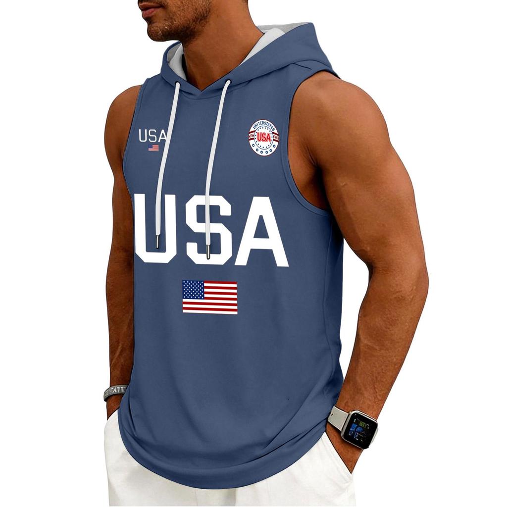 Men's Tank Top Gym Sleeveless Hoodie Shirt Washed Sports Muscle Shirts Fitness Vest With Hood