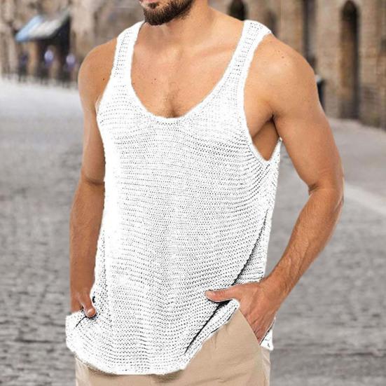 Men Tank Top Solid Color U Neck Loose Type Knitted Super Breathable Summer Tops Daily Clothes