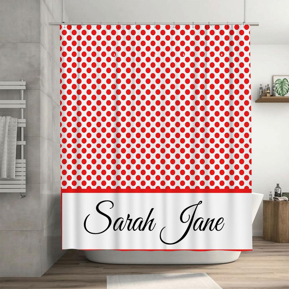 Personalized Red Dot Shower Curtain Custom Name Bath Decor Hotel Bathroom Shower Doors Waterproof Washable Home Decoration Sarah