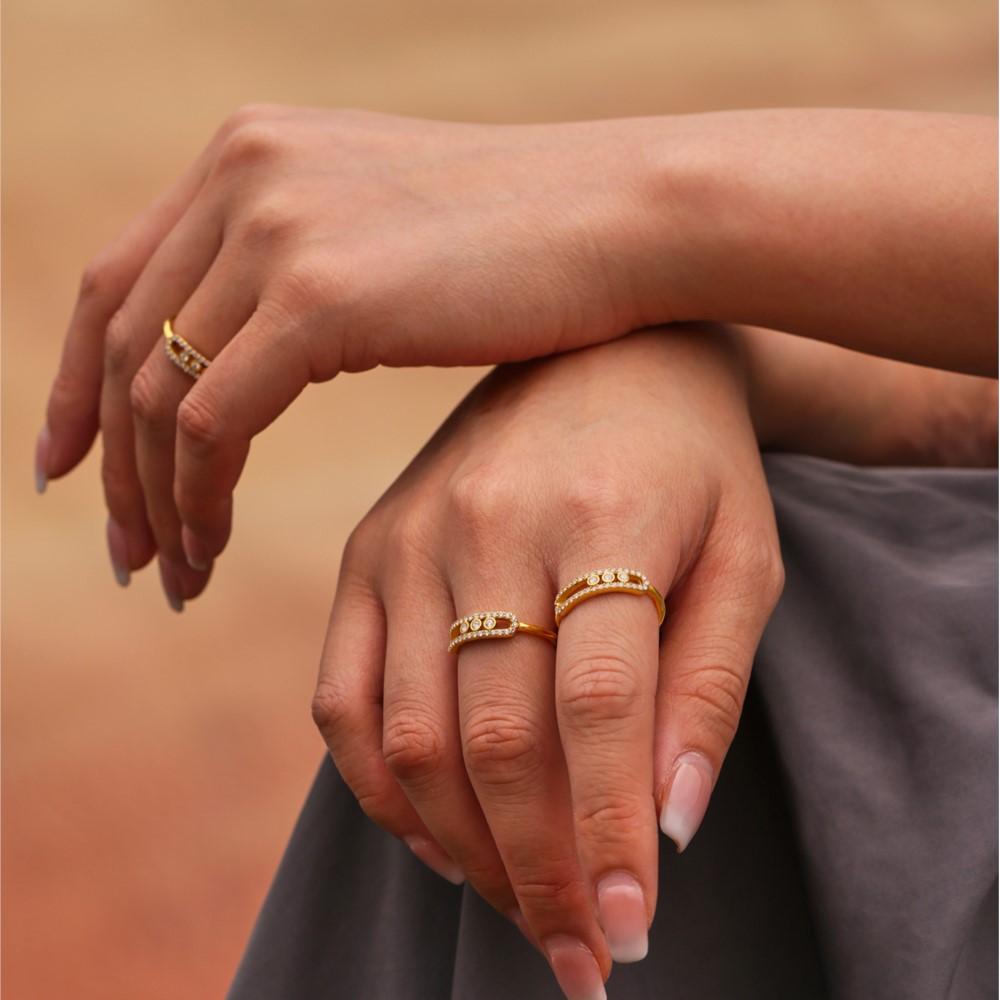 Chain Necklace Matching Ring In Stainless Steel 18k Gold Plated With Movable Zircon Pendant Necklaces Adjustable Rings For Women