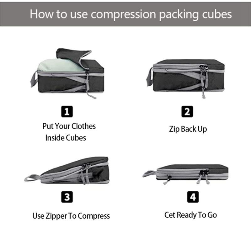 8PCS Travel Luggage Case Bags Polyester Compression Packing Cubes Organizer Pouches for Makeup,Toiletries,Clothes