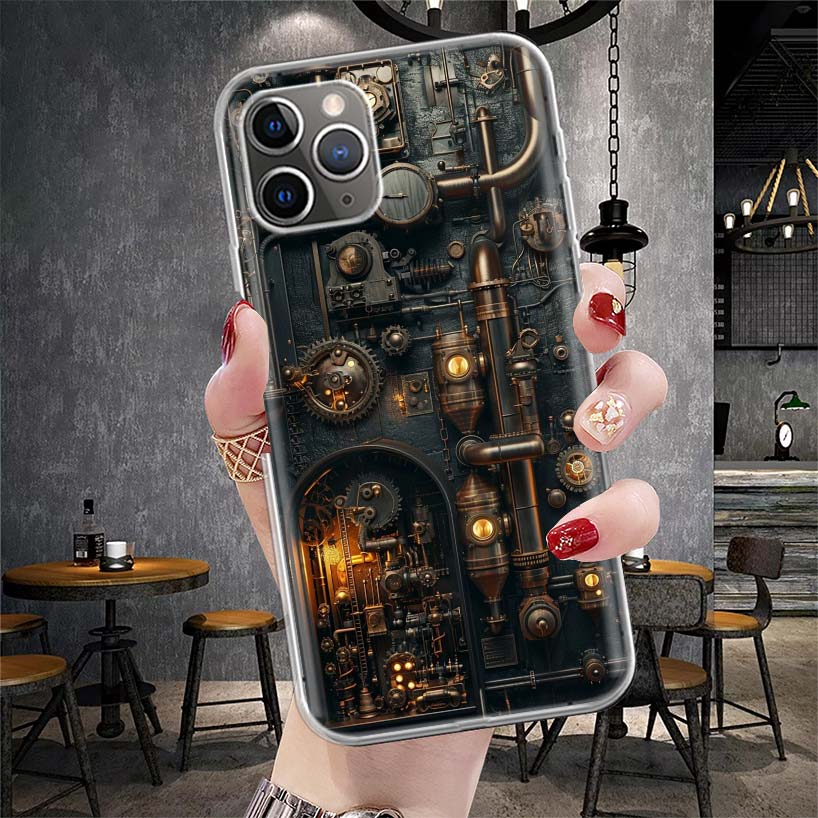 

Steampunk Gear Mechanical Soft Phone Case For IPhone 11 17 Air 16E 16 Pro Max 15 + 14 Plus 13 Mini 12 Apple 7 SE 8 Fundas Coque iPhone 17 Pro