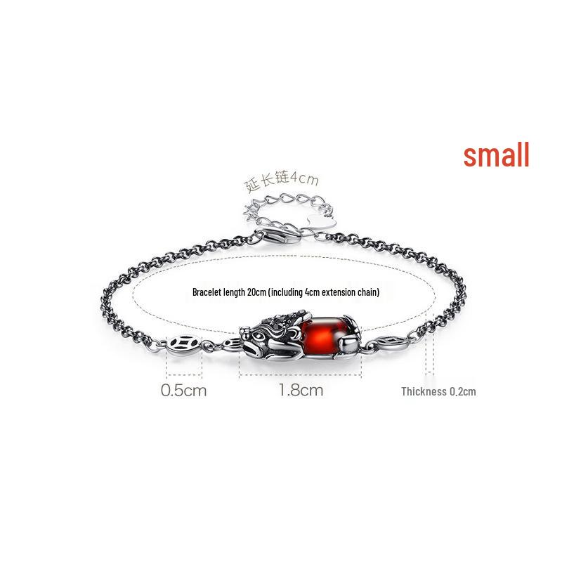 S925 Sterling Silver Pixiu Bracelet: Chinese Retro Style Good Luck Jewelry for Men and Women 925 Sterling Silver