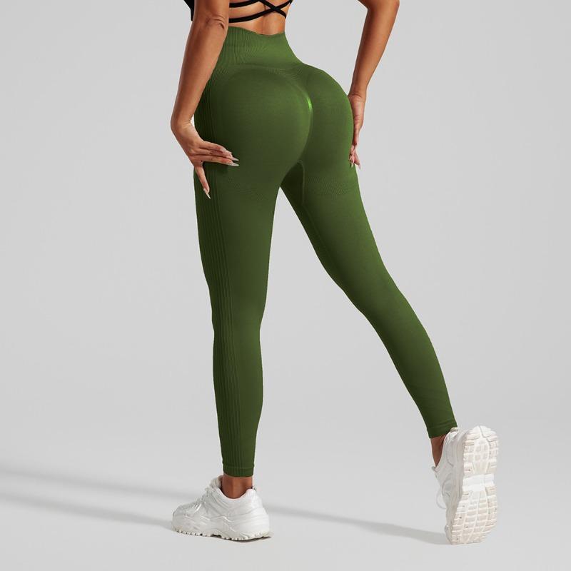 New yoga pants belly peach hip wear hip lift running fitness pants seamless striped tight sweatpants