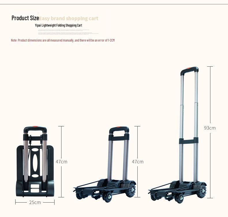 Foldable Grocery Cart with Sturdy Aluminum Pull Rod, Durable Wheels, Lightweight Hand Trolley for Cargo and Luggage