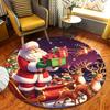 Christmas Round Rug - Santa & Reindeer Design, Non-Slip Polyester Holiday Mat for Living Room & Bedroom Decor