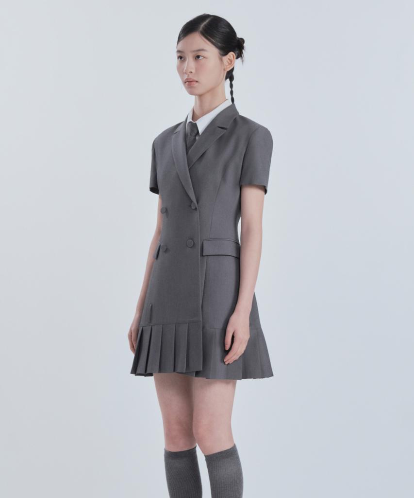 Mausolleum [Select Length] Jenn Pleated Half-Sleeve Suit Jacket Dress - Grey