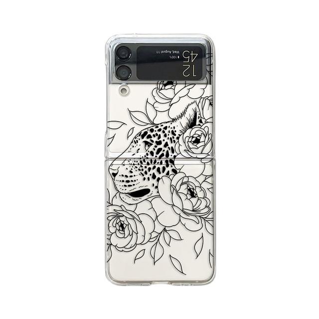 For Samsung Galaxy Z Flip 4 3 Case Line Animals Painted Transparent Shockproof Hard Back Cover For Samsung Z Flip4 Flip3 5g Case