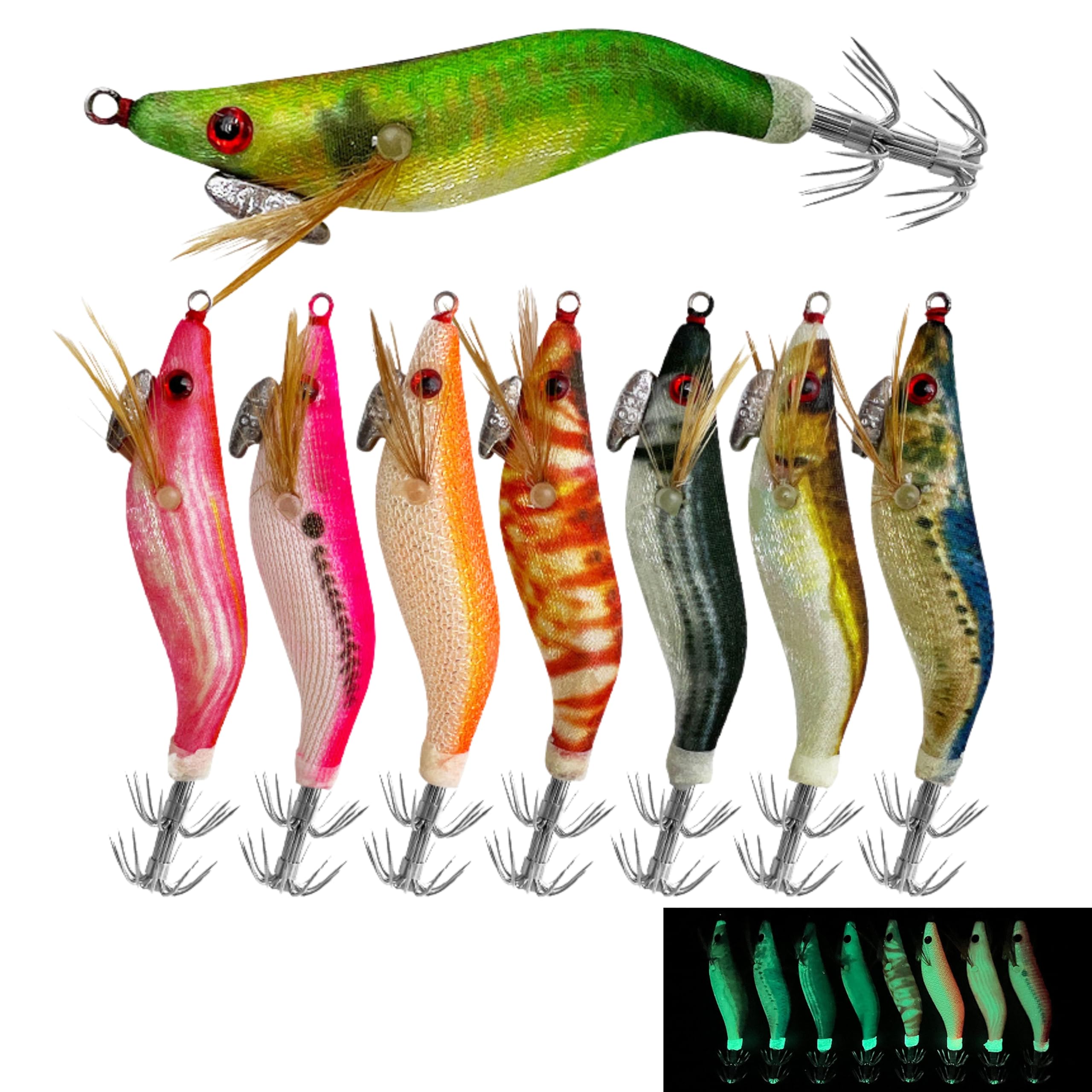 East Leaf Egi Set Size Double Hook Small Squid Jig for Squid Fishing 8-Piece [Luminous Assortment] 1.8 Beginner-Intermediate