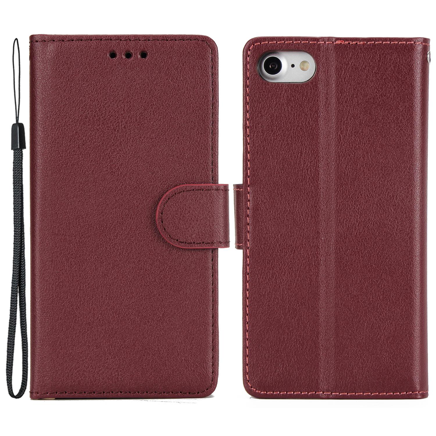 

For iPhone 7/8/SE (2020)/SE (2022) Case PU Leather 3 Card Slots Stand Phone Cover Wine Red