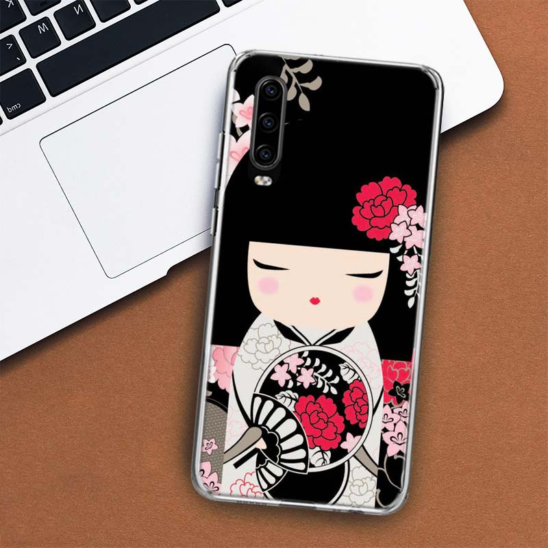Kokeshi Puppe Kimono Mädchen Hülle Handyhülle Für Huawei P30 P20 P10 P40 P50 Pro Mate 20 40 30 10 Lite Beliebte Fundas Kunst Geschenk Coque