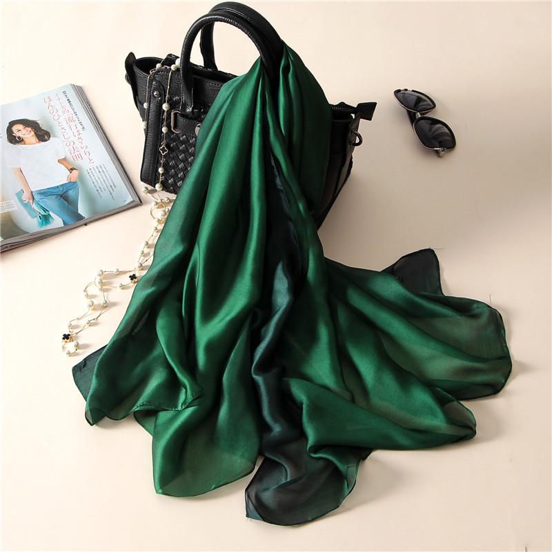 Luxury Brand Solid Color Gradient Silk Scarf Women Fashion Luxury Shawls and Wraps Beach Female Foulard Oversides
