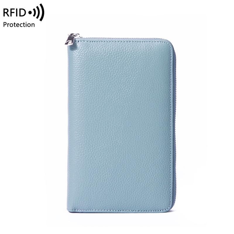 RFID Long Wallet: Top Grain Cowhide Passport & Document Holder with Zipper Phone Pouch for Men & Women