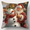 Set Of 4 Christmas Cushion Covers, Santa Tree Deer Snowman Print, Woven Polyester, Zipper Closure, For Sofa Decor