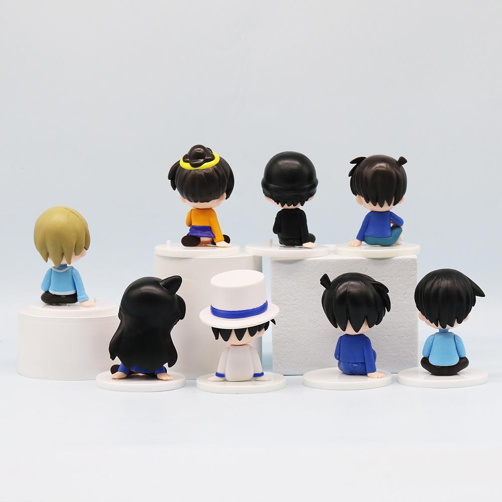 8 Pcs/Set Detective Conan Anime Figures 7.5cm Q Ver. Childhood Kuroba Kaito Conan Edogawa Car Desktop Ornaments Dolls For Kids
