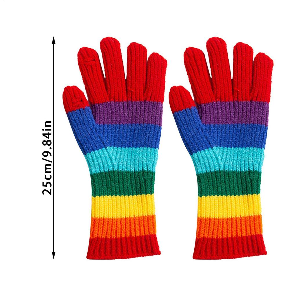 Touchscreen Winter Gloves Rainbow Color Knit Warm Gloves Touch Screen Phone Compatible for Outdoor Sports Running Hiking Skiing