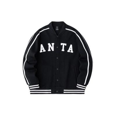 Anta Lifestyle Series Letter Print Sports Casual Baseball Jacket Unisex Jackets Black 952418711-3