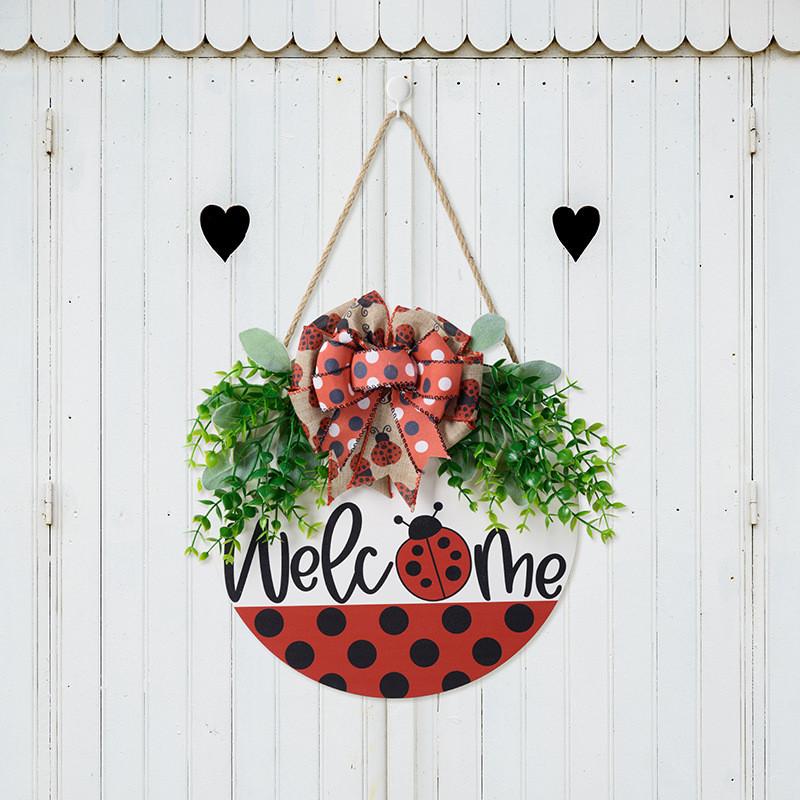 Adorable Welcome Spring Summer Ladybug Door Hanger Charming Red And Black Decor