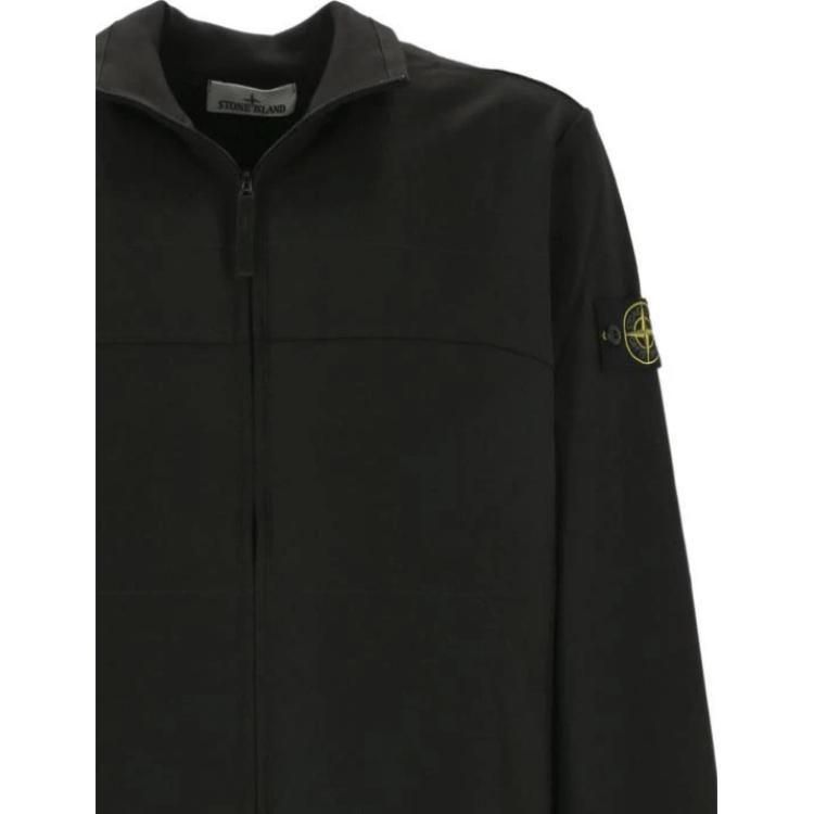 STONE ISLAND Solid Color Zip Collar Long Sleeve Jacket Men Jackets Black 801562153-V0029