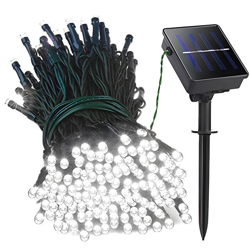 Remote-Controlled Solar Fairy String Lights, Waterproof, Dark Green Wire, Ideal for Christmas, Courtyard, and Camping Decorations.