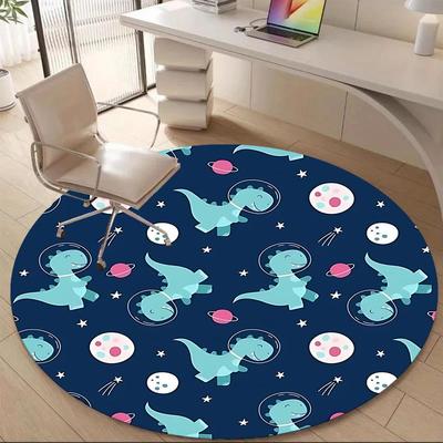 1PC Dino Space Office Round Area Rug, Mat Suitable For Office, Under Office Chairs Bedroom Living Room Home Decor, Room Deco