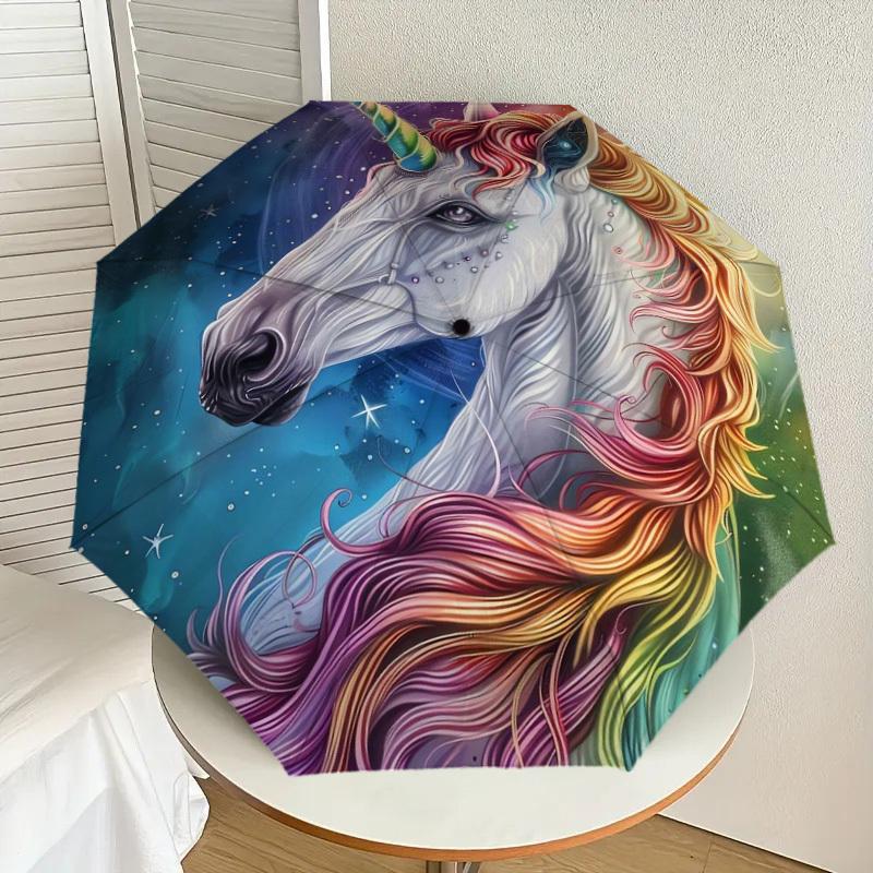 

1pc Rainbow Unicorn Fantasy Art Umbrella with Plastic Handle,Suitable for All Seasons Home Travel Outdoor UmbrellaDD776