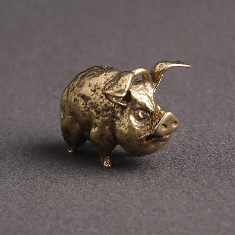 Brass Flying Pig Statue Copper Chinese 12 Zodiac Home Decoration Retro Lucky Animal Figurine Small Table Desk Ornaments