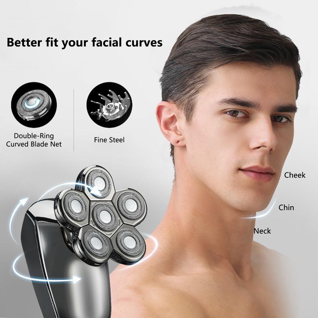 Pánský elektrický holicí strojek na mytí celého těla Six-Bade Head Shaver Multifunkční holicí strojek s digitálním displejem LCD
