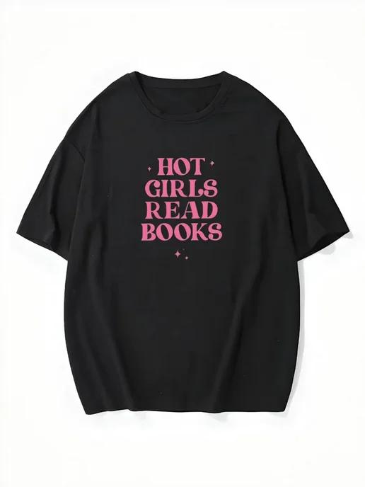 Oversized T-shirt with a book print L