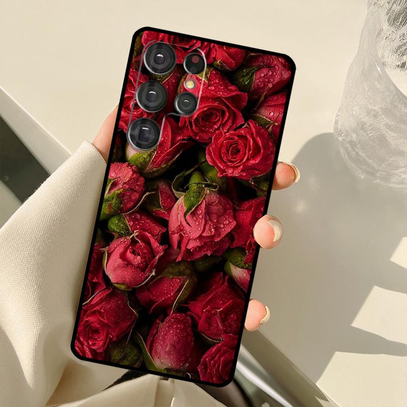 Bright Red Rose Flowers Case For Samsung Galaxy S23 S22 S21 Ultra Note 20 S8 S9 S10 Note 10 Plus S20 FE S21 FE Cover