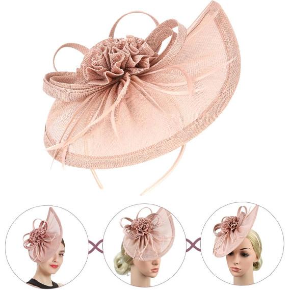 Milisten Hauts de Mariée Chapeau Bandeau Fascinator en Tulle Rose Nude, Accessoire de Tête pour Fête de Thé de Mariage pour Femmes, 1 pièce Accessoire pour Occasion Spéciale pour Banquet et