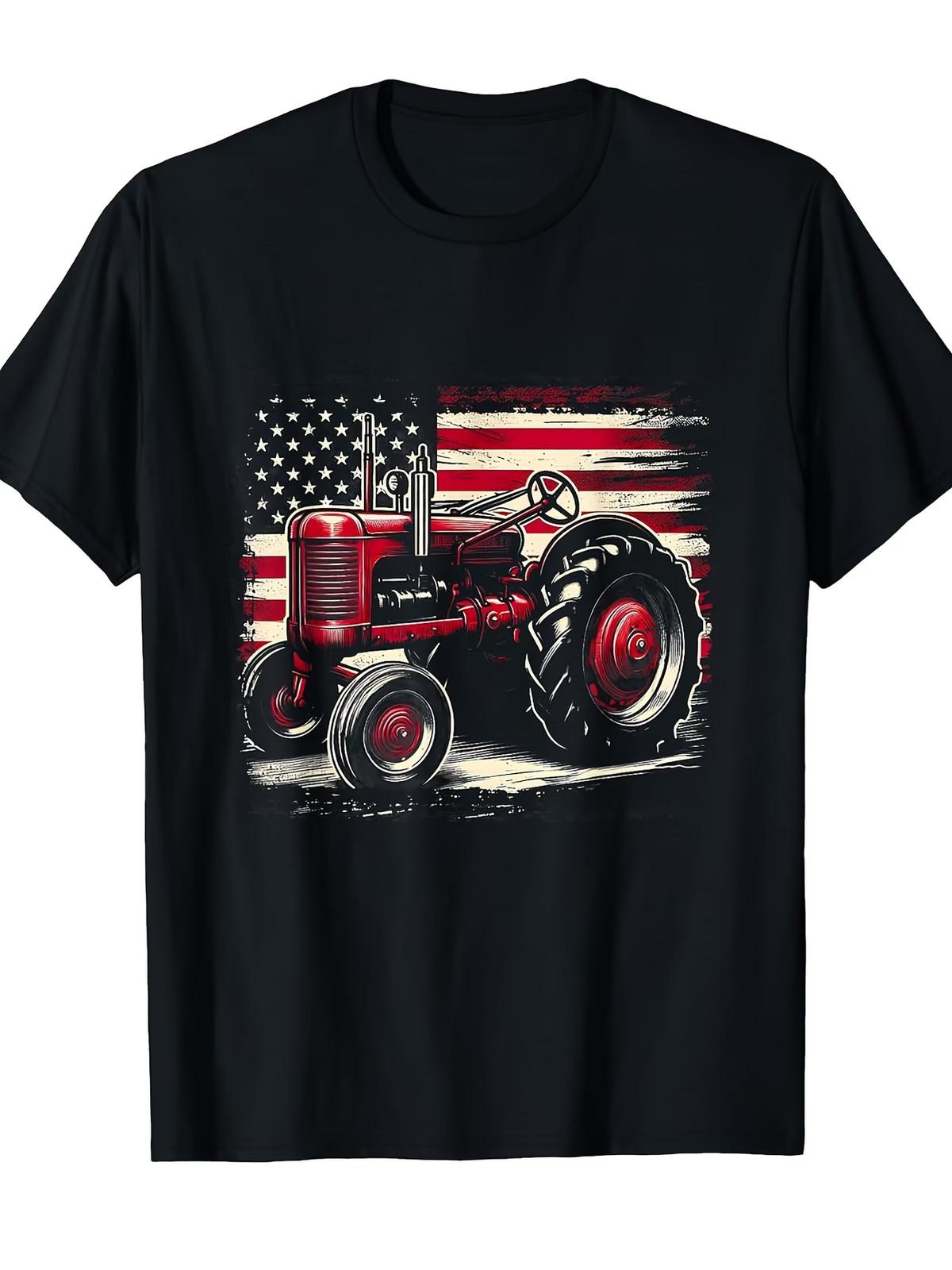 Old Farmall Cub Tractor American Flag Patriotic Farming Farm T-Shirt[Cool Design L