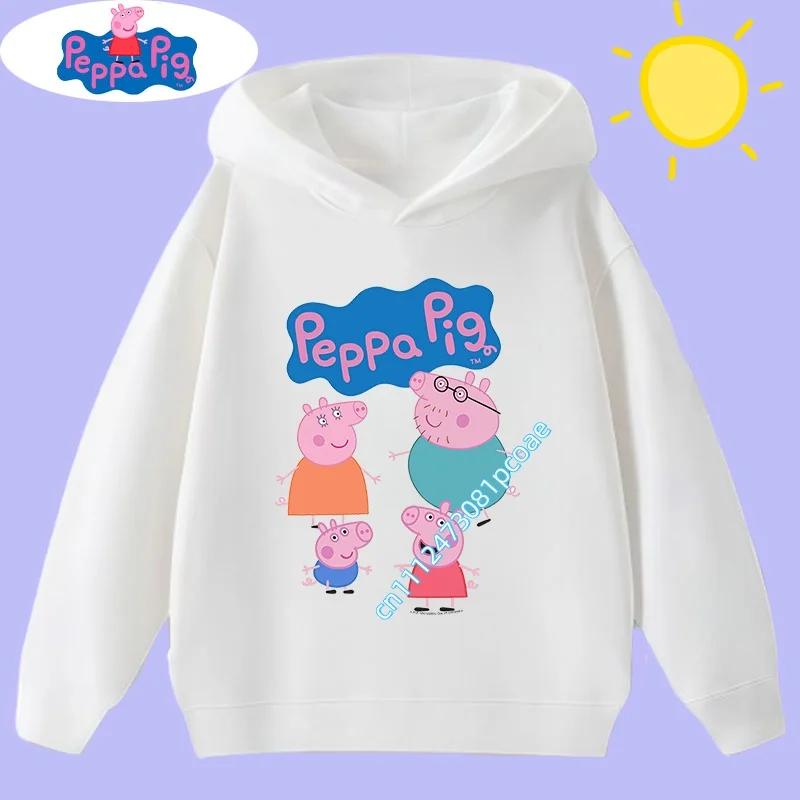 2026 New Peppa Pig children's hooded sweatshirt with cartoon print, boys' sports shirt, girls' casual top, children's clothing