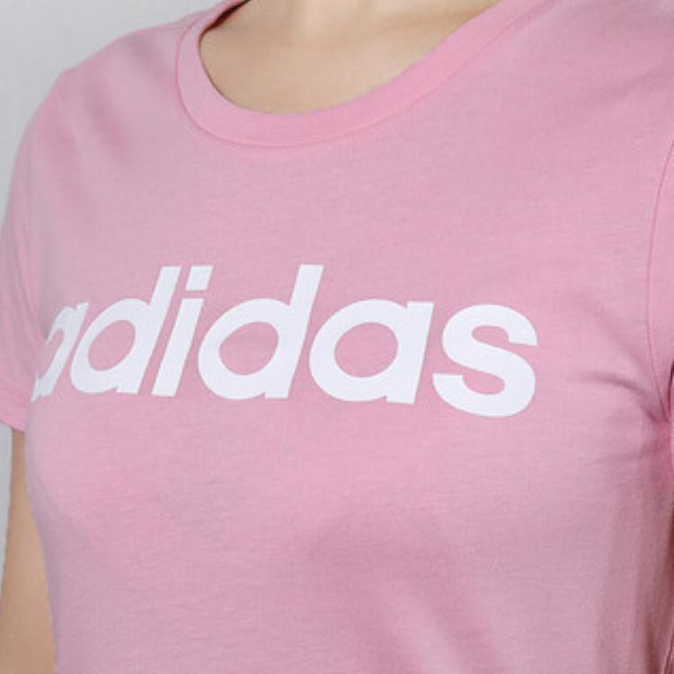 Adidas Letter Logo Print Loose Sports Crew Neck Short Sleeve T-Shirt Women Tops Pink DW7945