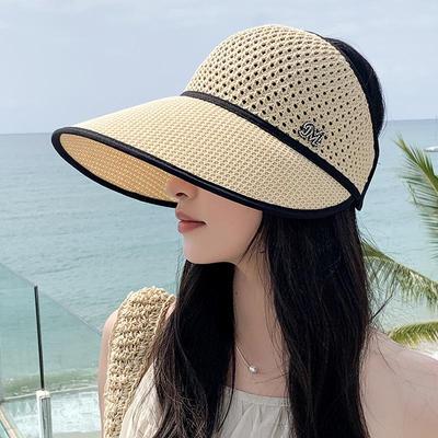 Neuer Sonnenhut mit Ösen und Hohlsaum für Damen, modischer, lässiger Sonnenblendenhut, verstellbar, atmungsaktiv, faltbar, aufrollbar, für den Außenbereich, Strand