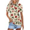 Dámská móda Ležérní klopa Krátký rukáv Vánoční potisk Košile Dámské knoflíkové topy