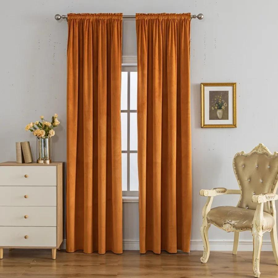 

1PC American Style European Style Christmas Red Curtains Living Room Velvet Blackout Curtains Room Darkening Decorative Curtains W100cm x H200cm помаранчевий