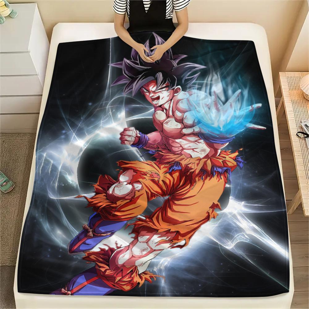 Cartoon Character Goku Pattern Flannel Blanket, High Quality Comfortable for All Seasons, Home Decor, Warmth and Comfort, Perfect for Gifts.