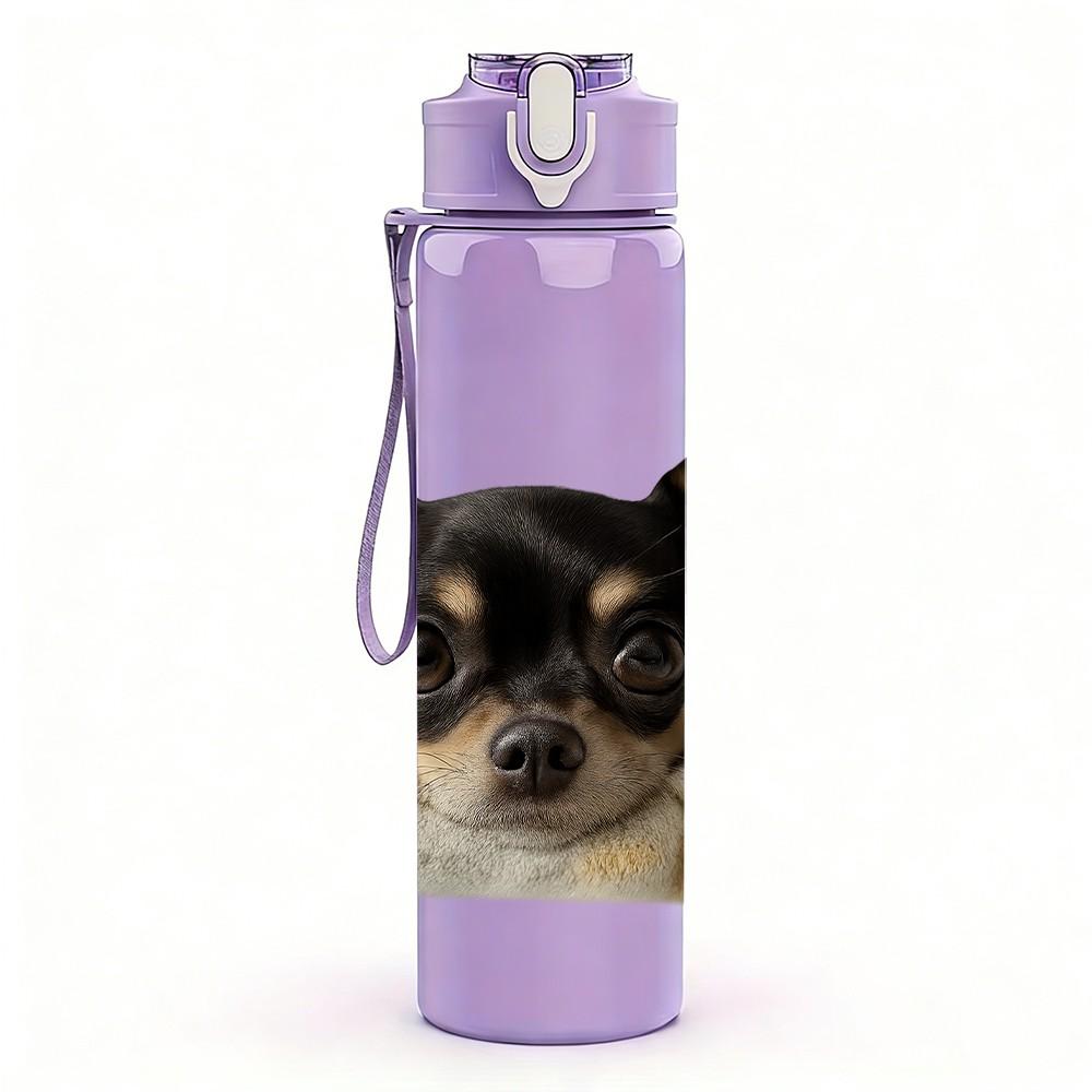 1PC Chihuahua Dog Dark Tone Art 750ml Color Plastic Sports Water Bottle Leakproof Flip Straw Lid Suitable for Sports Office Home Use