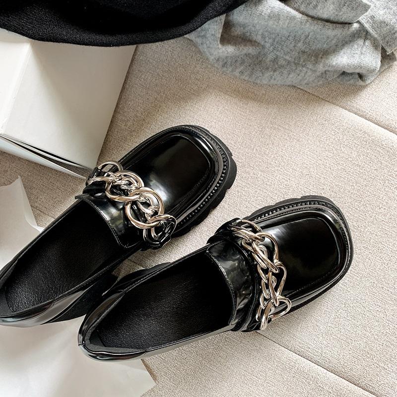 Mezereon Slip On Loafers Med Bottom Gothic Shoes Round Toe Platform Casual Shoes Vulcanized Footwear With Metal Decoration